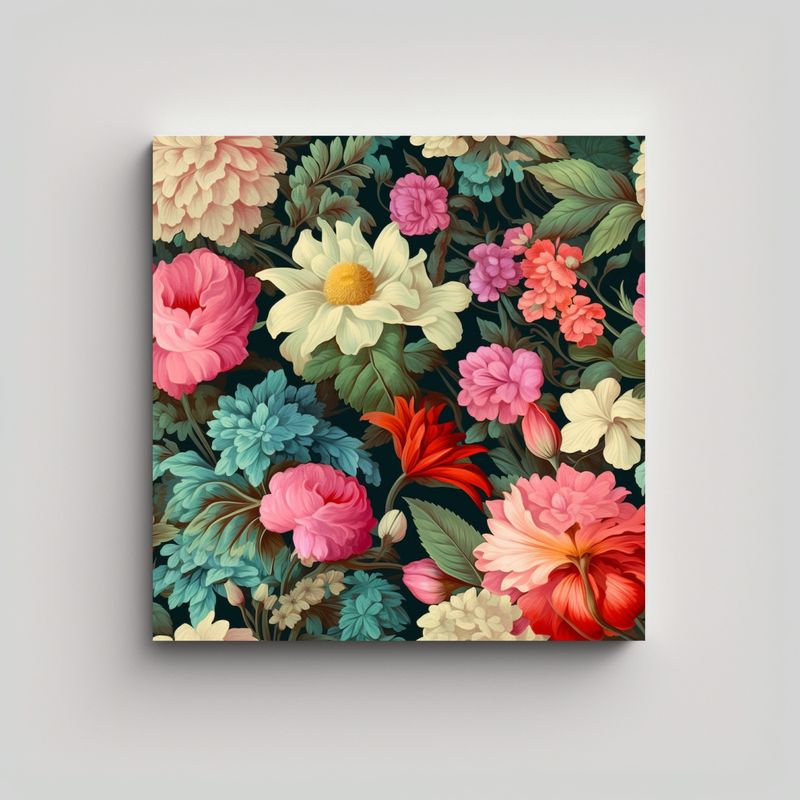 GENERICO - Impactante Lienzo Vintage Con Patrón De Flores 30x30 Cm