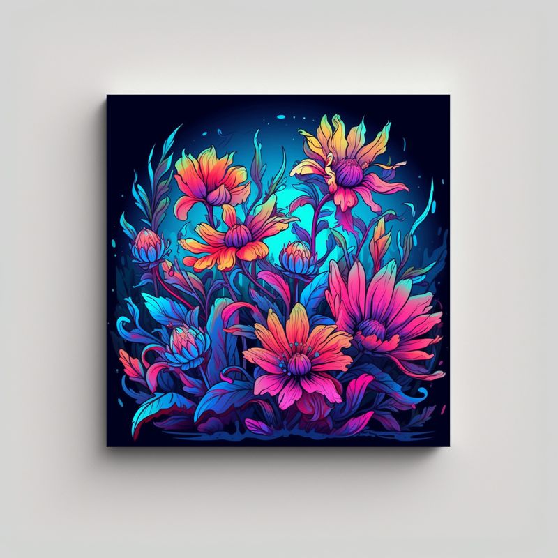 GENERICO - Cuadro Acuarela Flores Silvestres 2D Vector 80x80 Cm