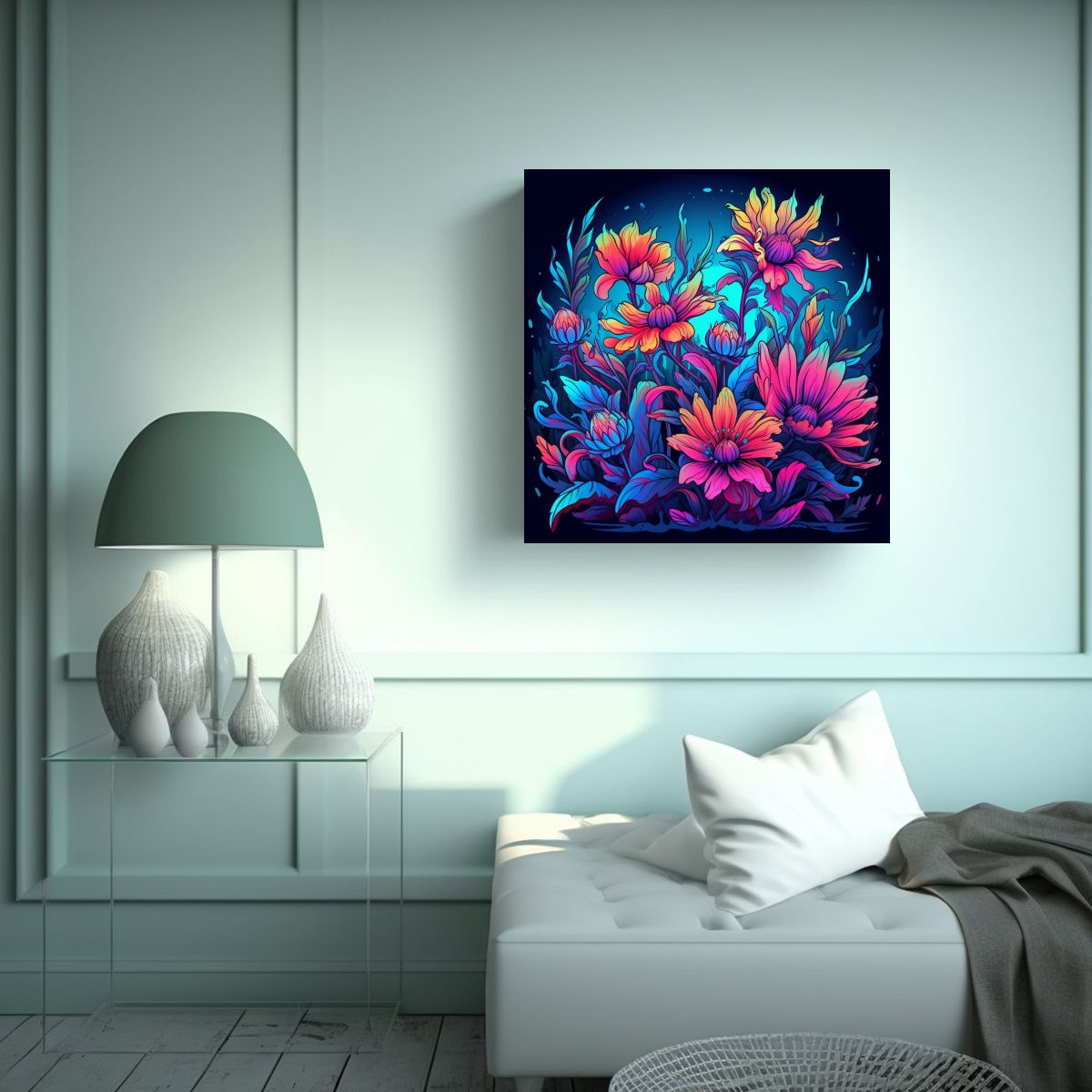GENERICO - Cuadro Acuarela Flores Silvestres 2D Vector 70x70 Cm