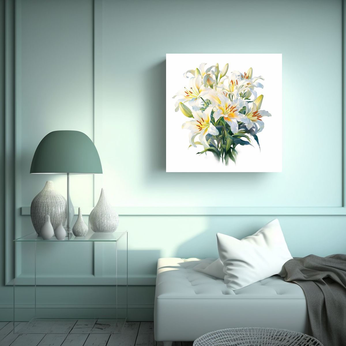 GENERICO - Cuadro Conceptual De Baño Con Lirios En Tela 30x30 Cm