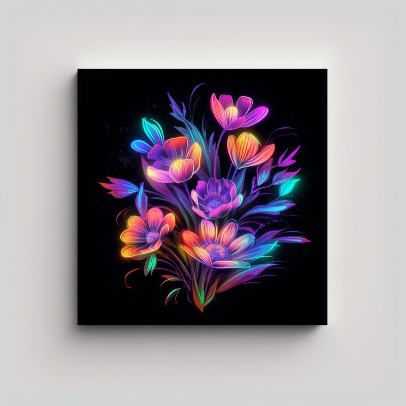 GENERICO - Alegre Abstracción Floral En Lienzo Con Luces De 70x70 Cm