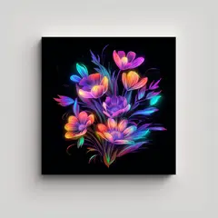 GENERICO - Alegre Abstracción Floral En Lienzo Con Luces De 50x50 Cm
