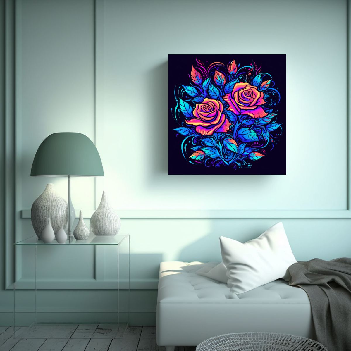 GENERICO - Rosa Elegante Moderna Con Hojas Y Espinas 90x90 Cm