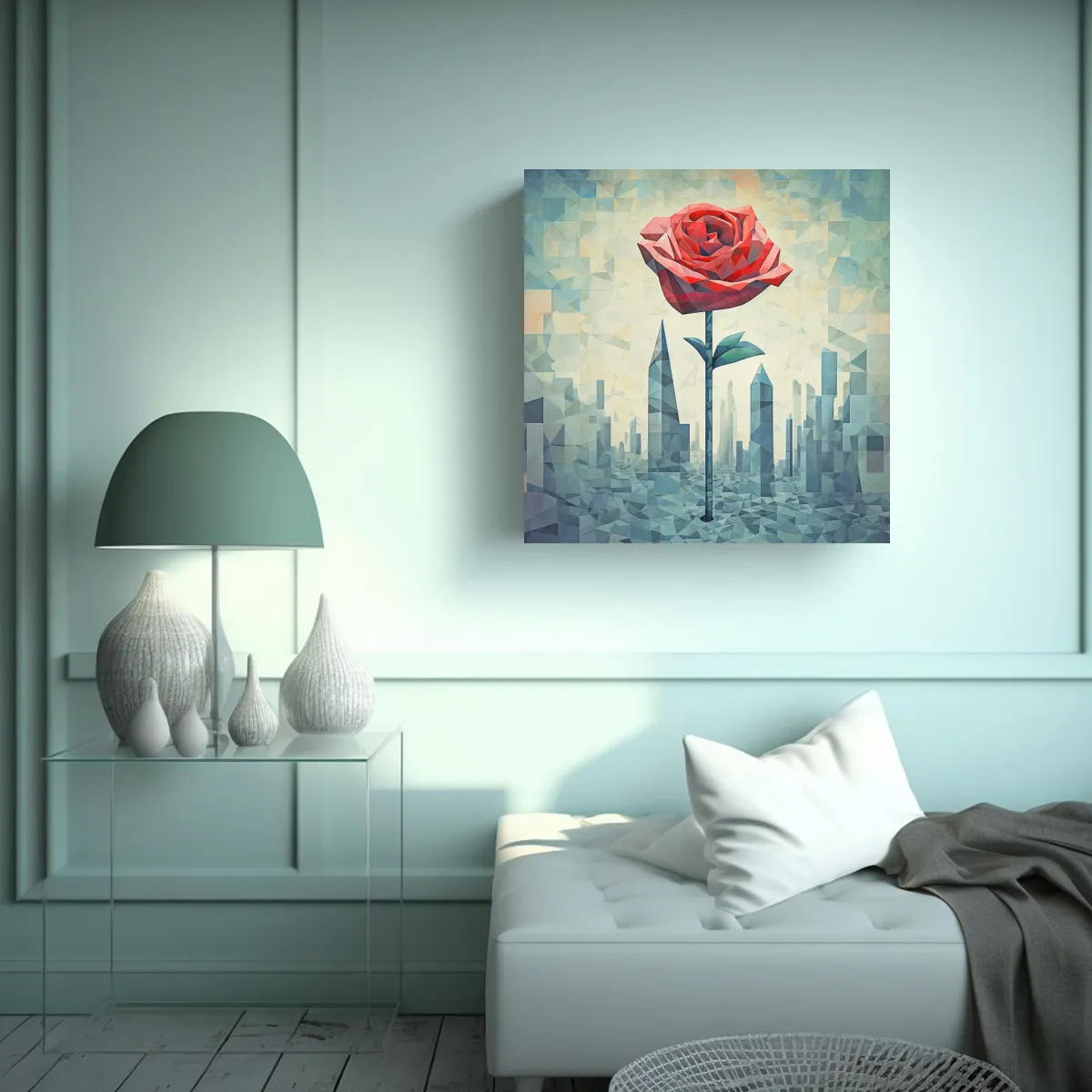 GENERICO - Cuadro Decorativo - Rosa Roja En Lienzo De 50x50 Cm
