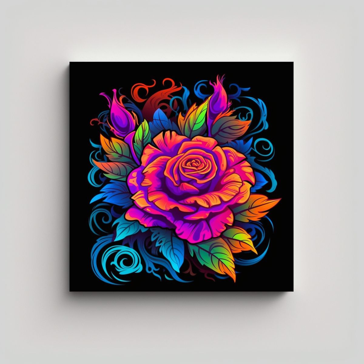 GENERICO - Elegante Rosa Con Hojas Y Espinas Ilustración 80x80 Cm