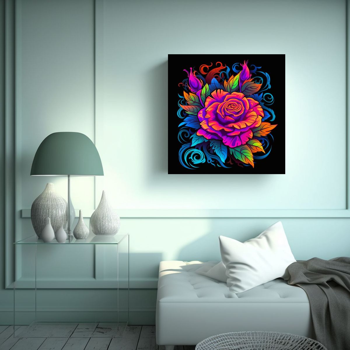 GENERICO - Elegante Rosa Con Hojas Y Espinas Ilustración 60x60 Cm