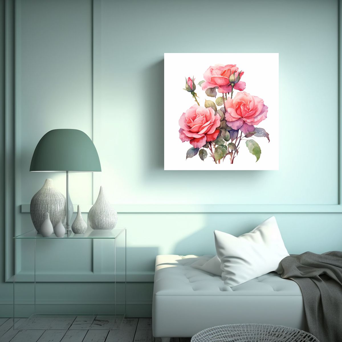 GENERICO - Cuadro Decorativo De Rosa Bush En Acuarela Rosa - 60x60 Cm