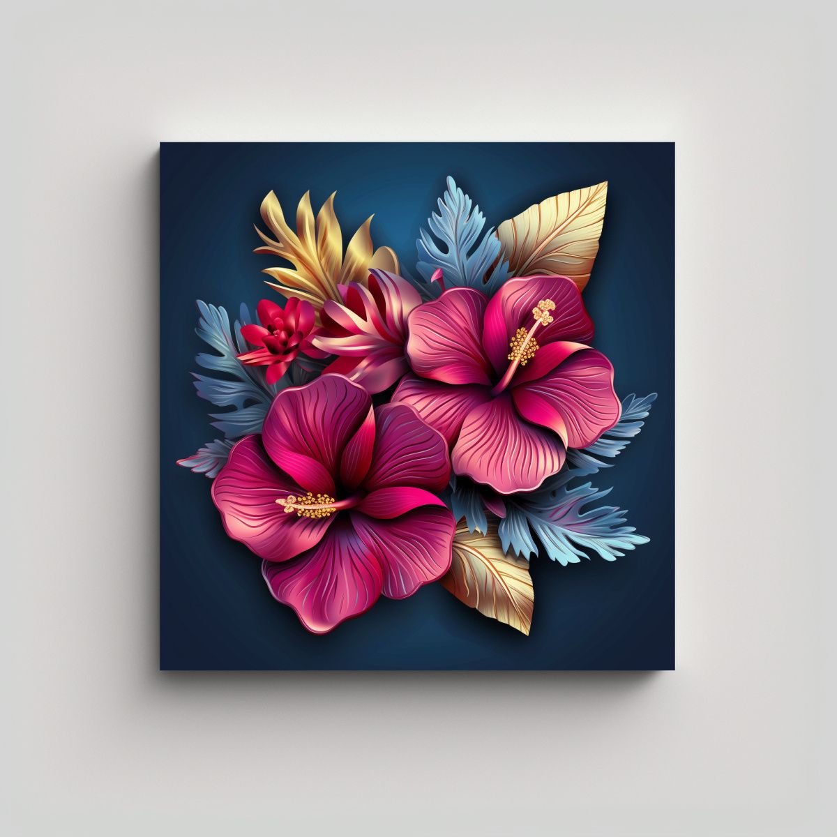 GENERICO - Grafico Arte 3D Lienzo Hibisco Metálico 60x60 Cm