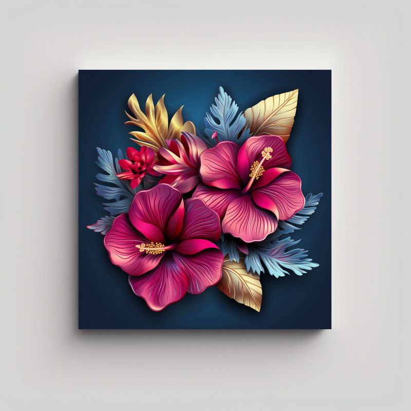 GENERICO - Grafico Arte 3D Lienzo Hibisco Metálico 50x50 Cm