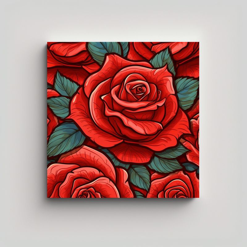 GENERICO - Patrón Detallado De Rosa Roja En Arte De Pared 30x30 Cm