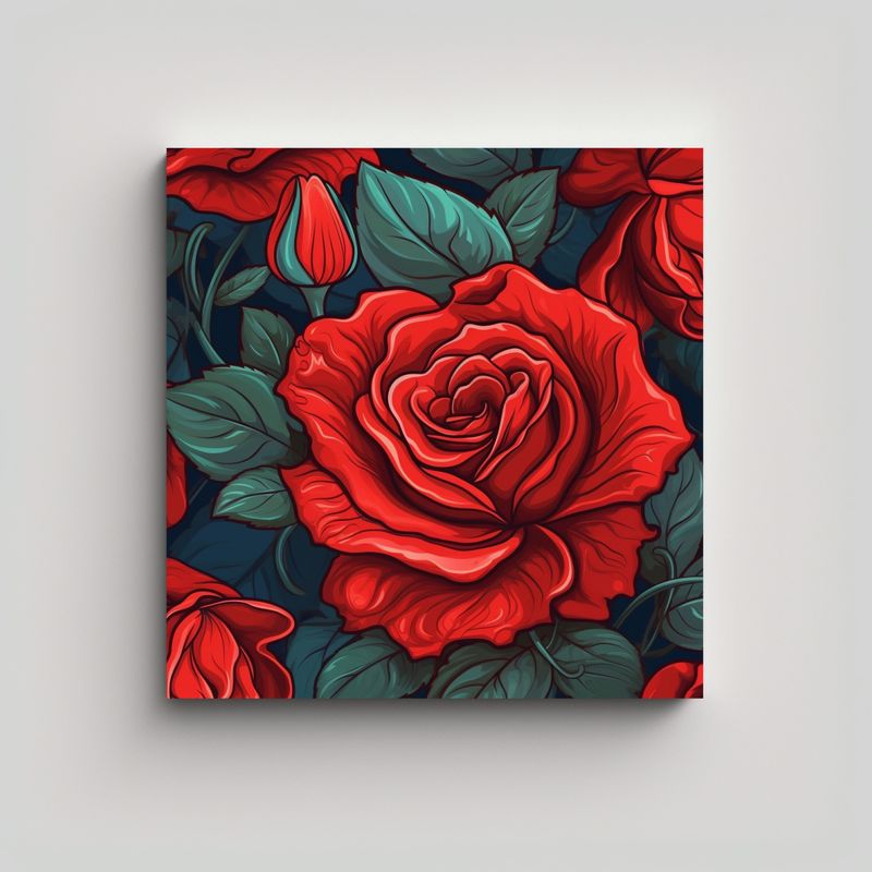 GENERICO - Patrón Detallado De Rosa Roja En Estilo De Arte 60x60 Cm