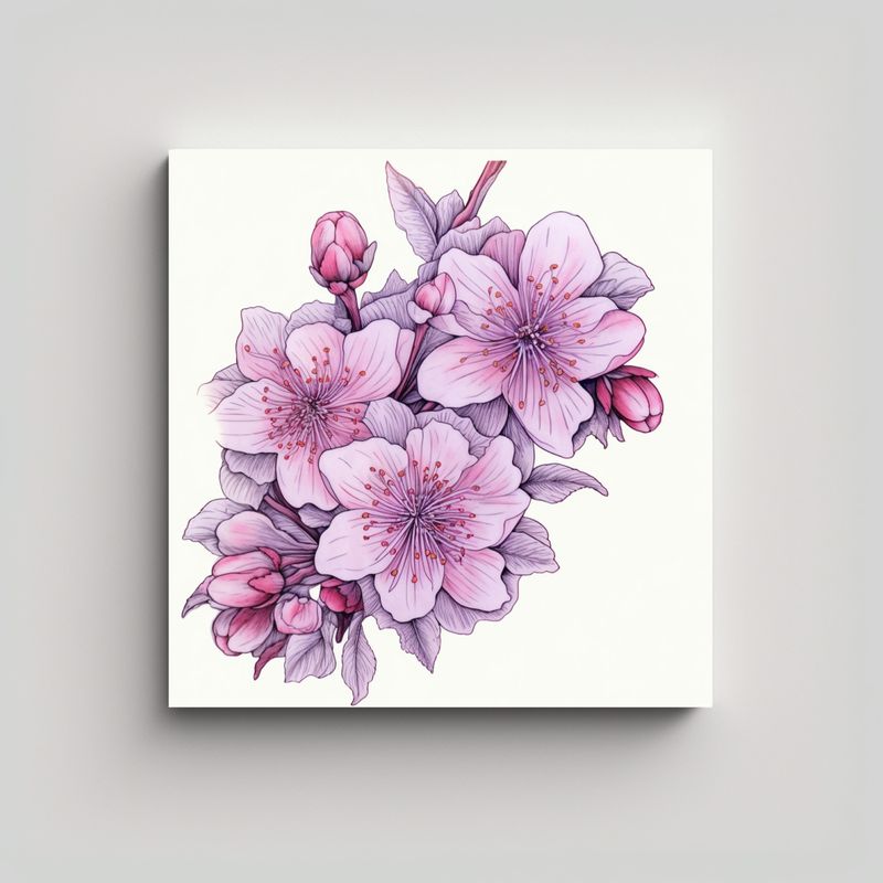 GENERICO - Cuadro Inspiración Estilo Kimi Con Sakura 50x50 Cm