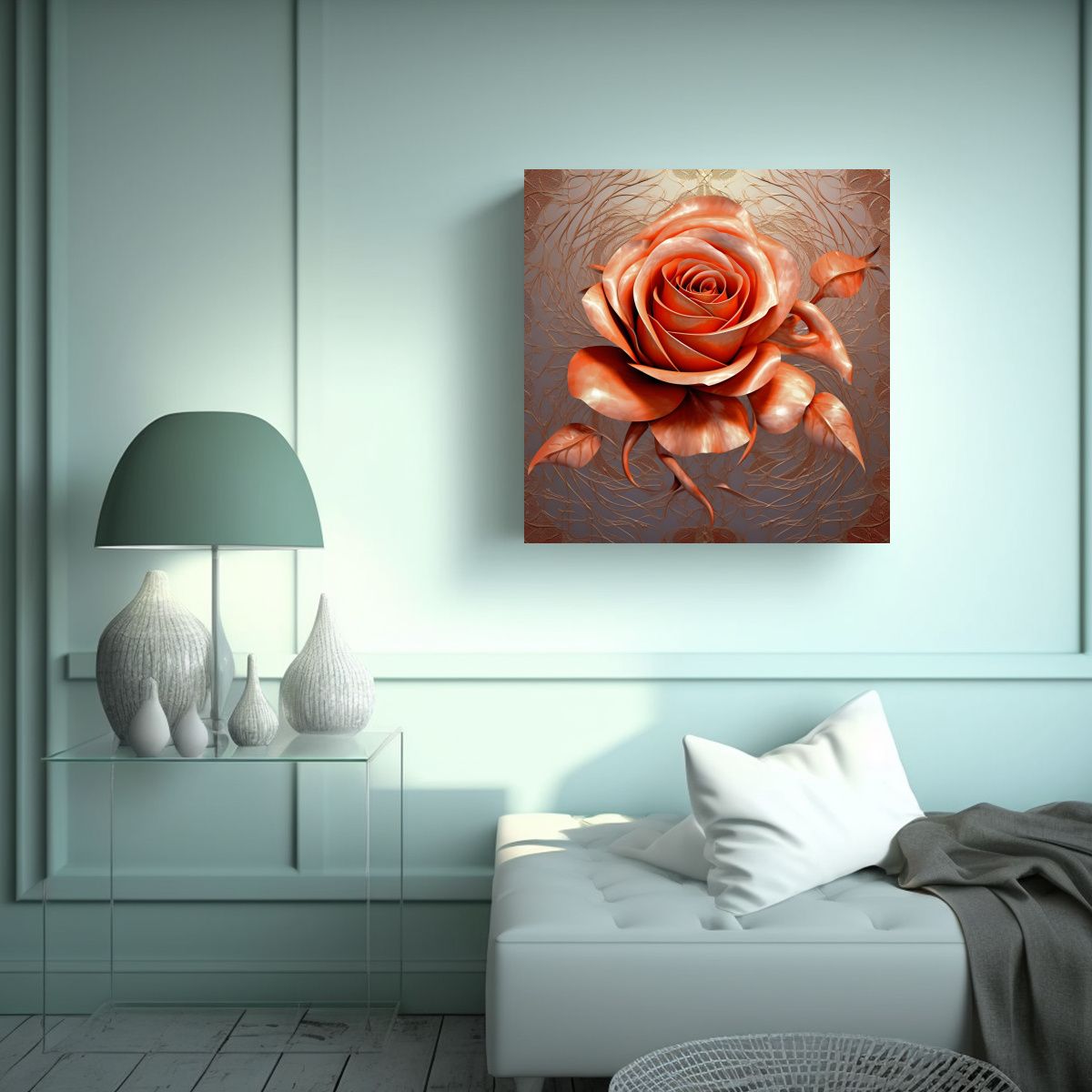 GENERICO - Lienzo De Oficina: Hermosa Rosa Con Patrón 50x50 Cm