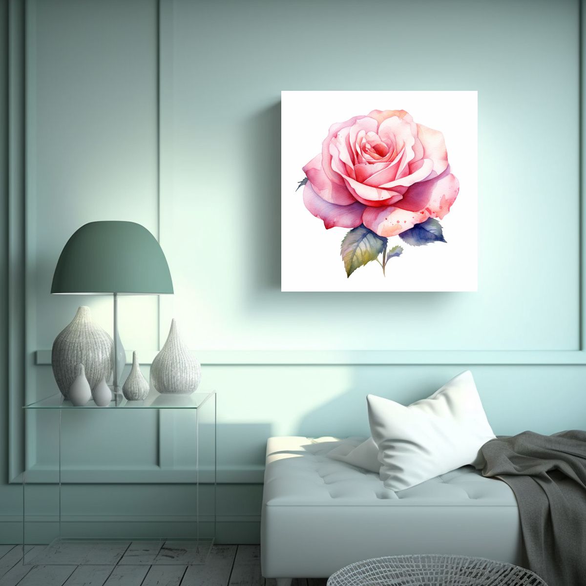 GENERICO - Ilustración Detallada En Acuarela Rosa Pastel 30x30 Cm