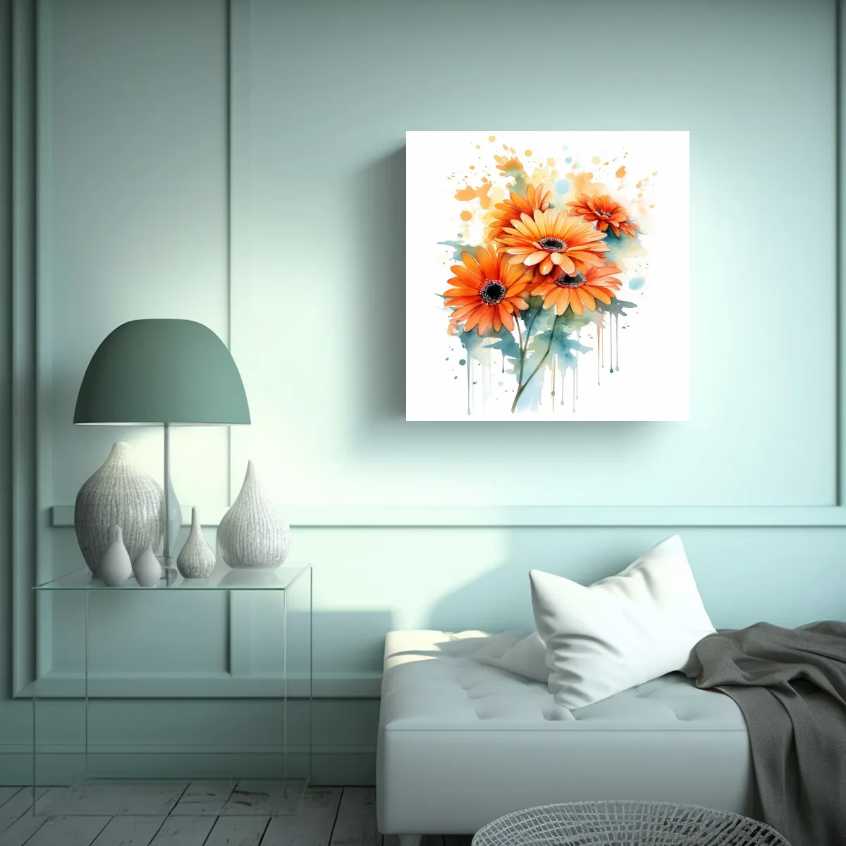 GENERICO - Ilustración Vintage Intensa De Gerbera Naranja 50x50 Cm