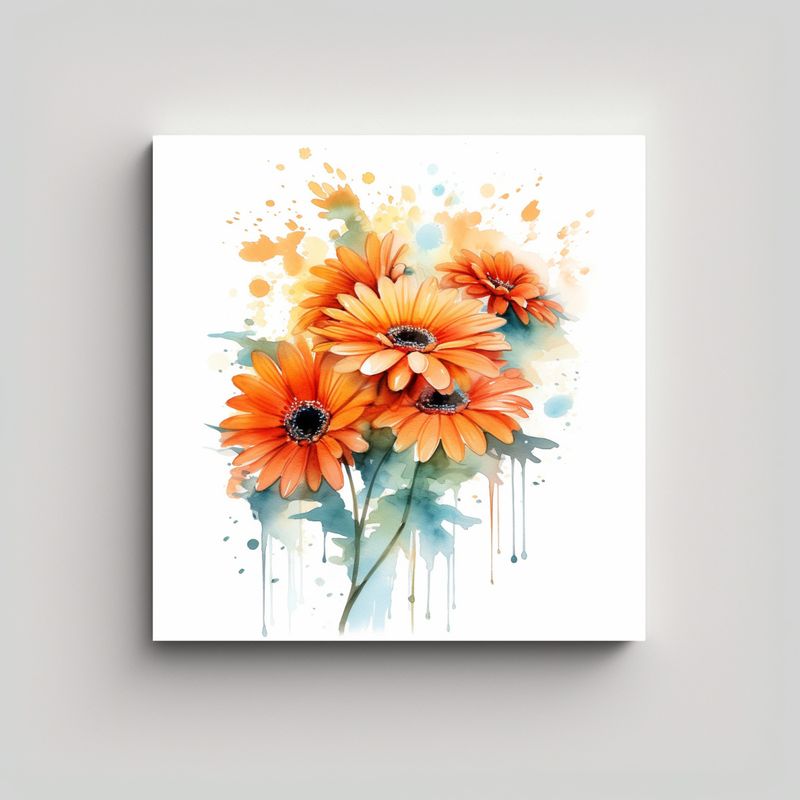 GENERICO - Ilustración Vintage Intensa De Gerbera Naranja 40x40 Cm
