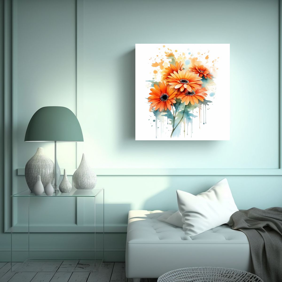 GENERICO - Ilustración Vintage Intensa De Gerbera Naranja 40x40 Cm
