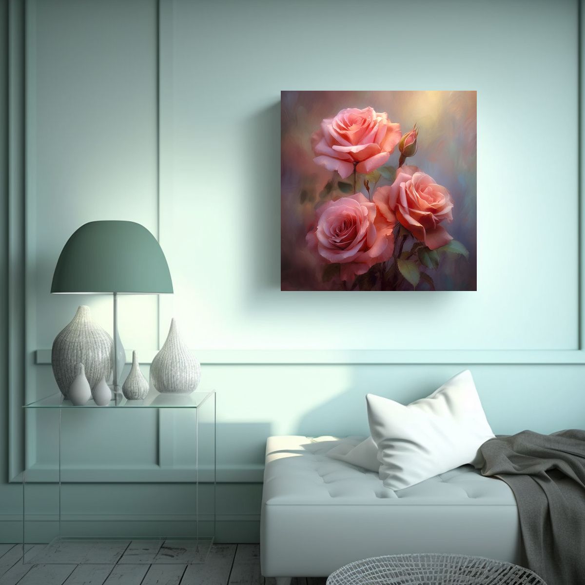 GENERICO - Lienzo Decorativo De Rosas Románticas E 70x70 Cm