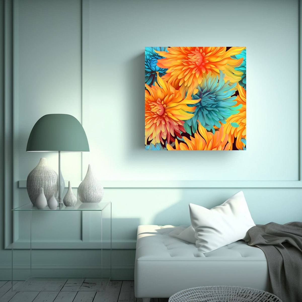 GENERICO - Cuadro Surrealista Moderno De Crisantemo 80x80 Cm