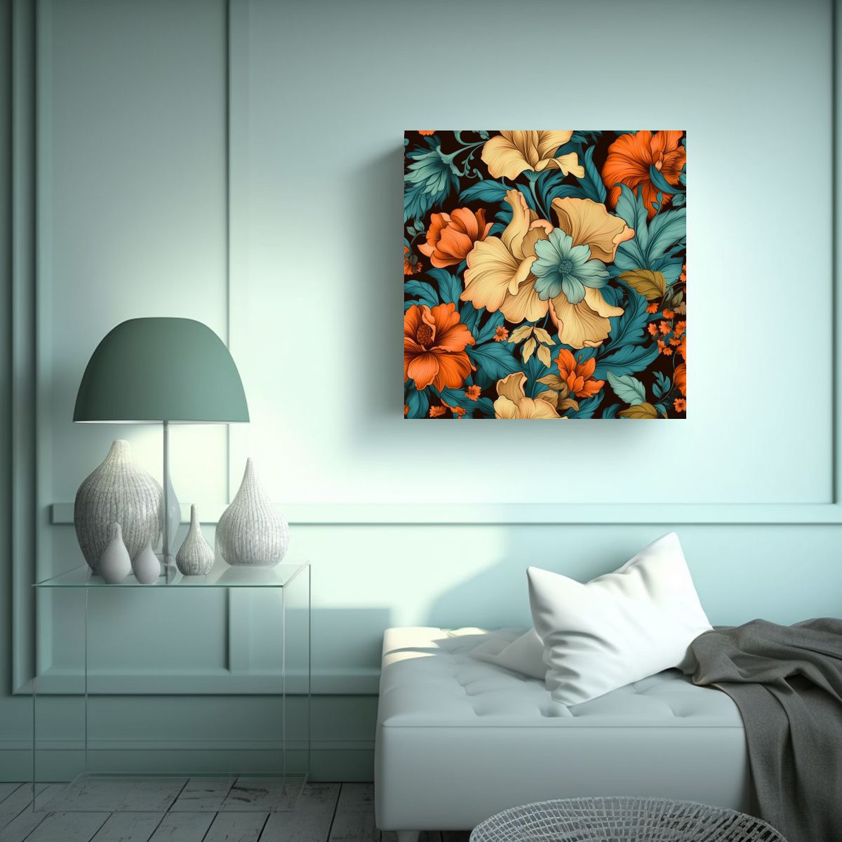 GENERICO - Bastidor Tela Con Patrón Floral Vintage Impacto 80x80 Cm
