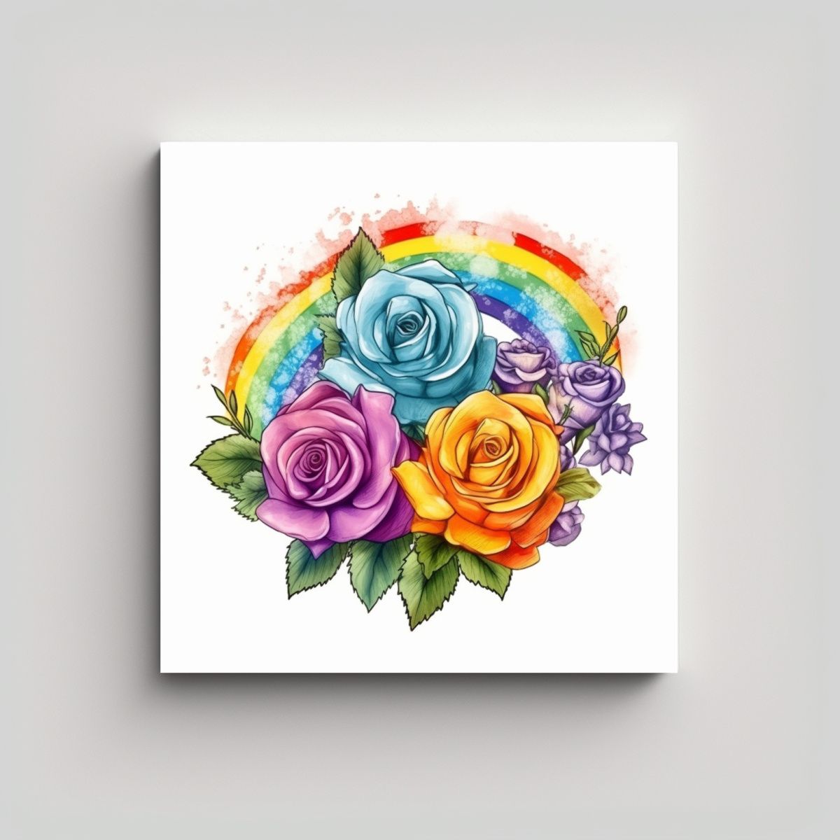 GENERICO - Pintura De Acuarela HD Con Rosas En Arco Iris Y 80x80 Cm
