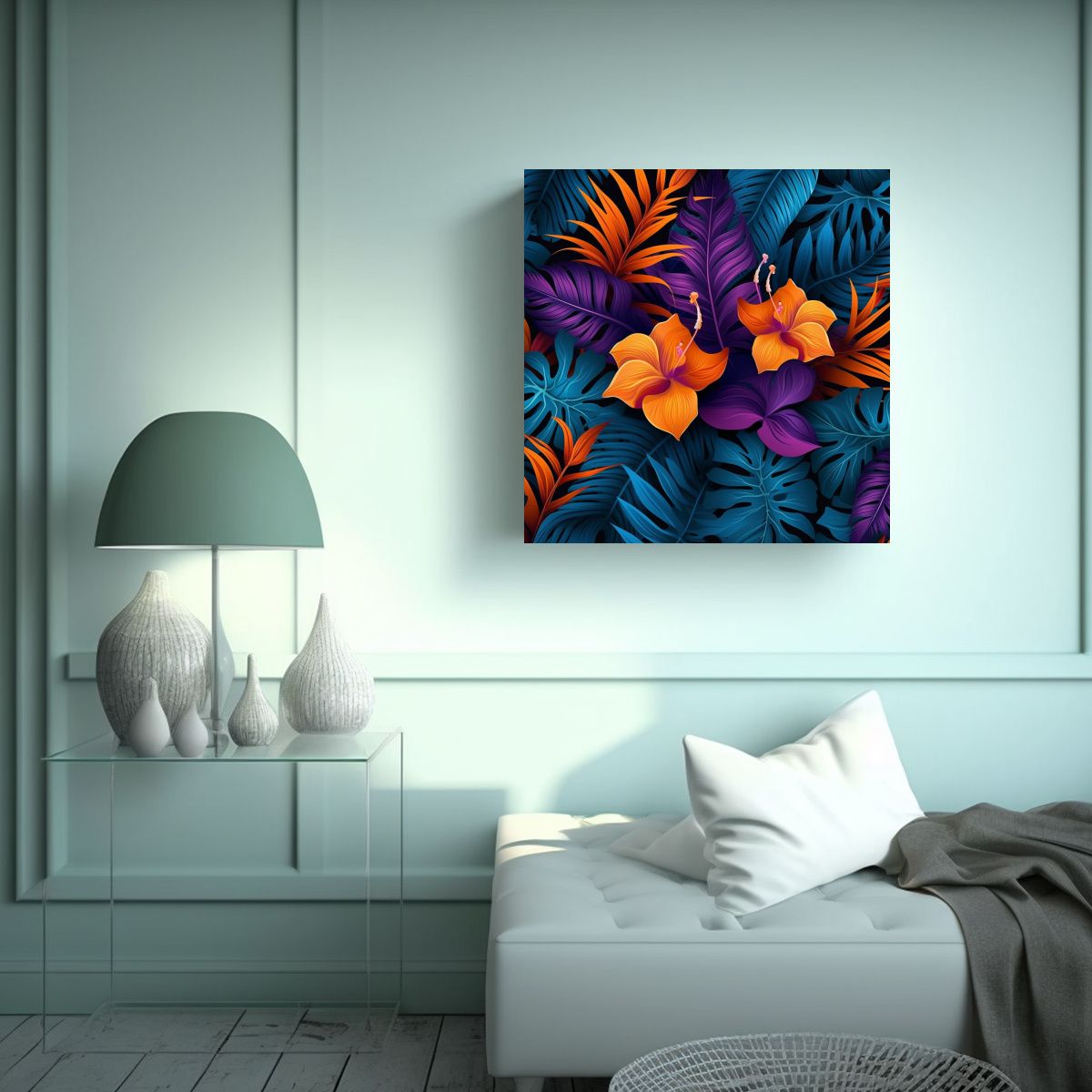 GENERICO - Arte Tropical Vectorial De Hojas Y Flores 80x80 Cm