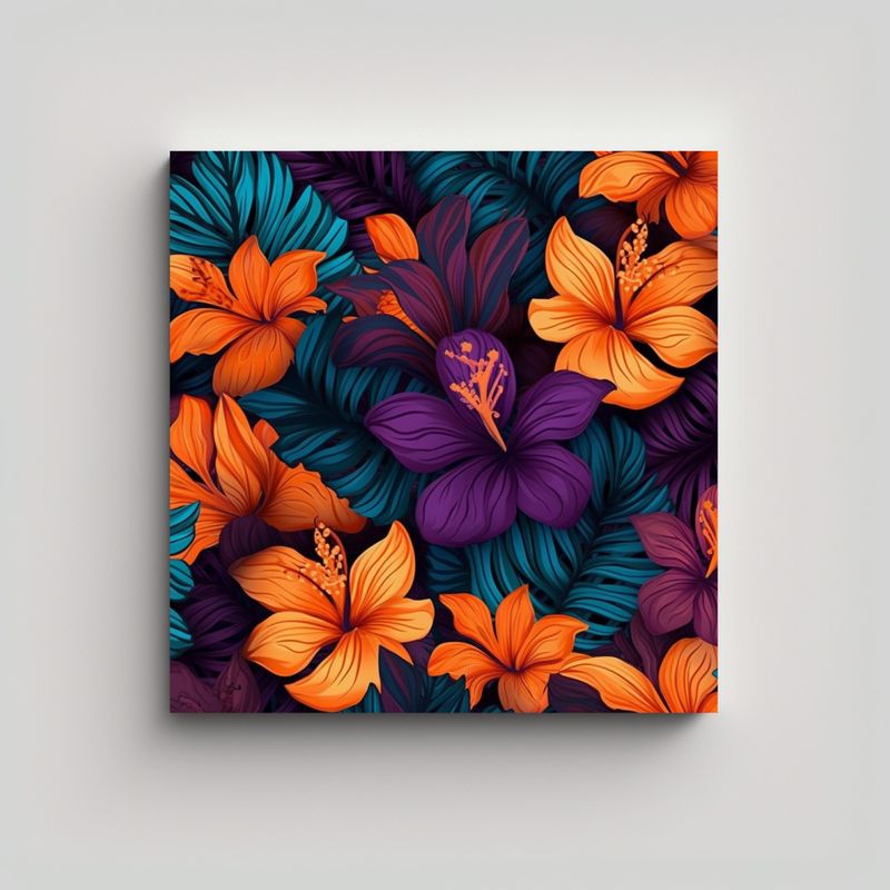 GENERICO - Cuadro Decorativo Tropical Con Flores Oscuras Y 80x80 Cm