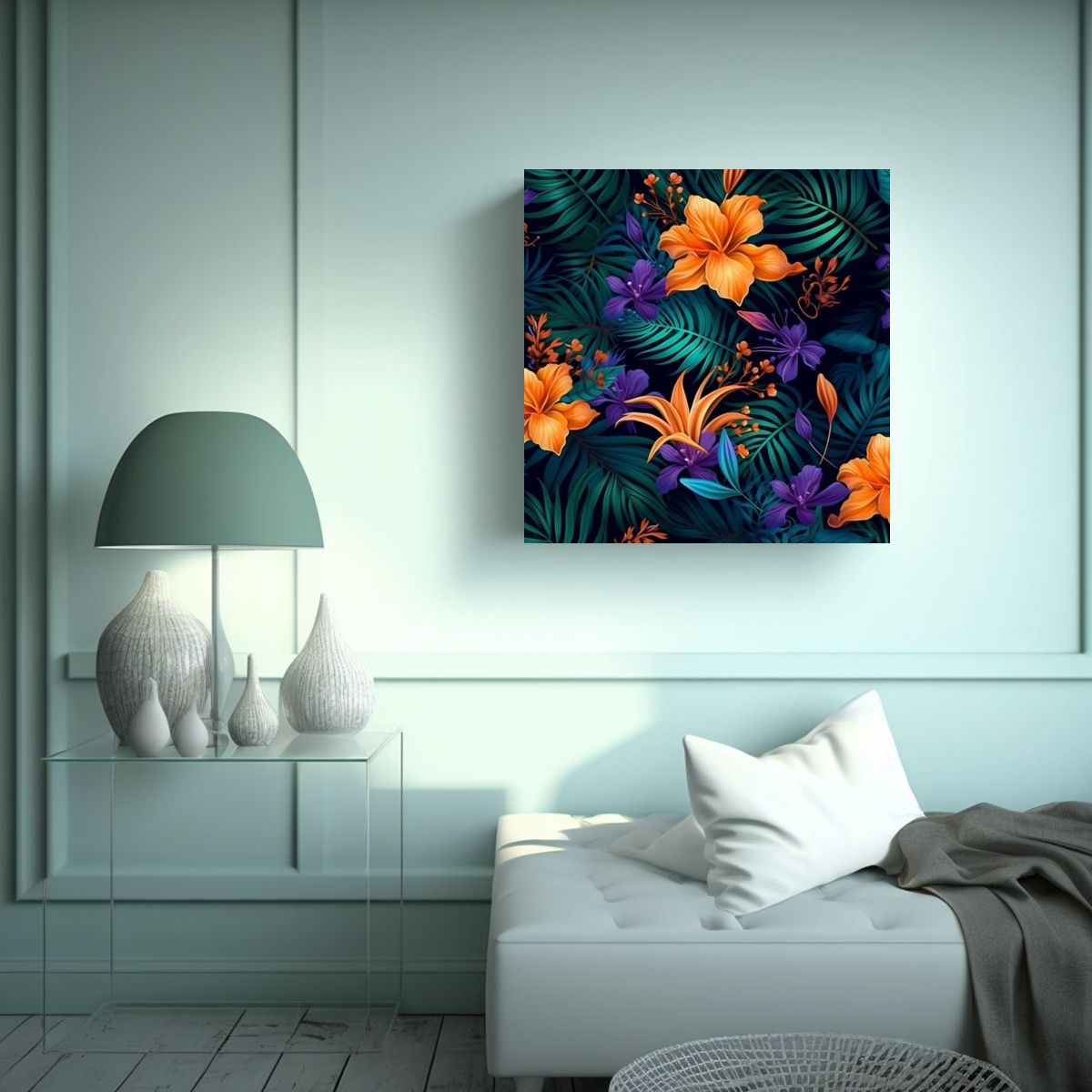 GENERICO - Cuadro Decorativo Tropical Canva Movimiento 70x70 Cm