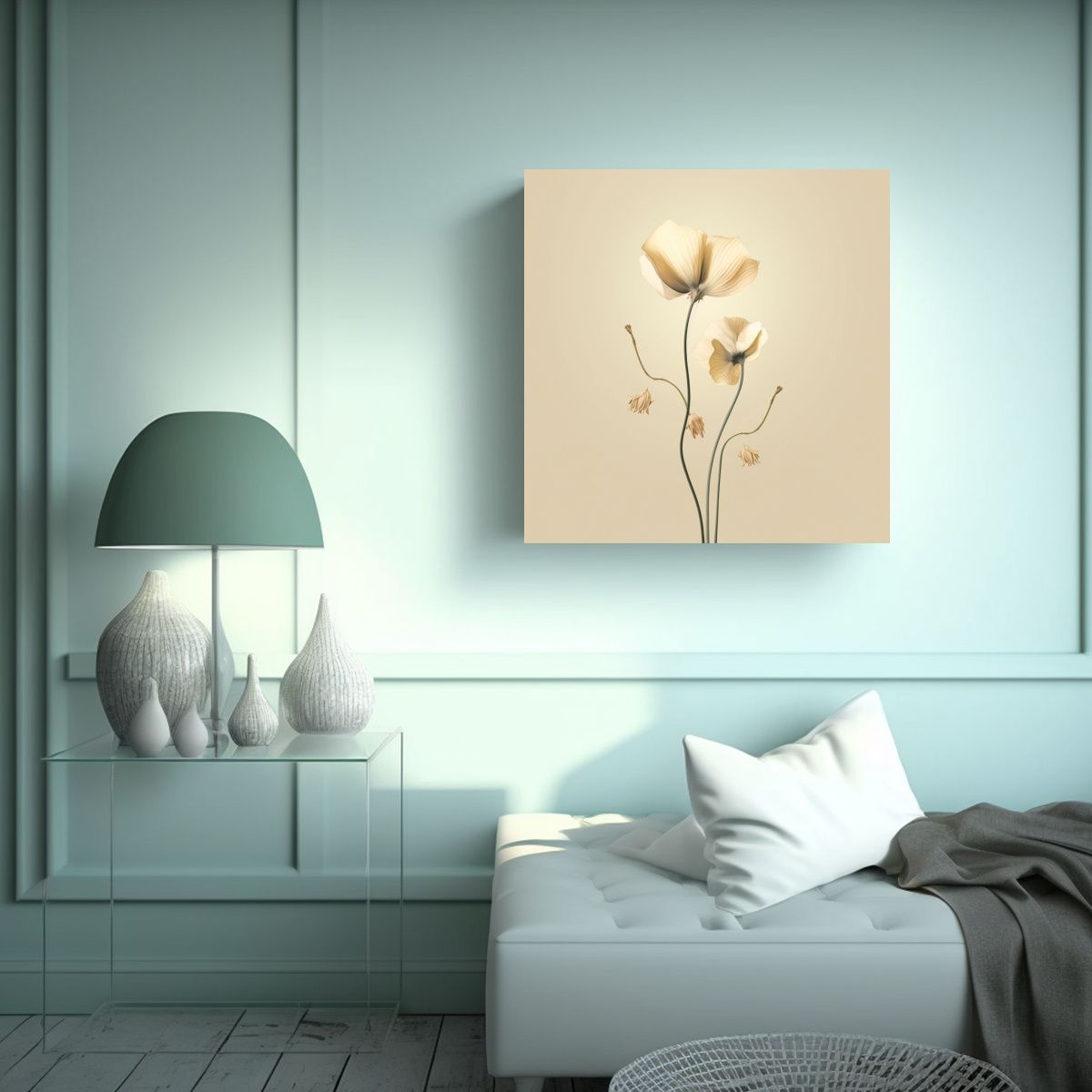 GENERICO - Ilustración Minimalista De Flor De Loto En Tela 30x30 Cm