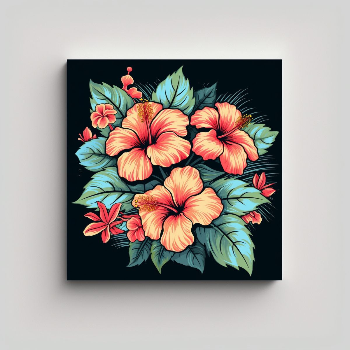 GENERICO - Diseño Retro De Hibisco En Arte Cuadrado 90x90 Cm.