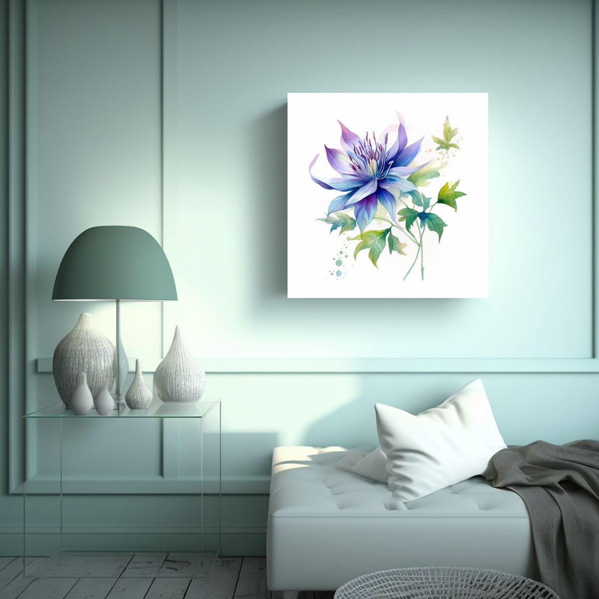 GENERICO - Cuadro Moderno De Flores Acuarela Botánica En 50x50 Cm