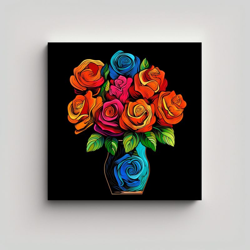 GENERICO - Ilustración Viva De Rosas En Jarrón Fotografía 80x80 Cm