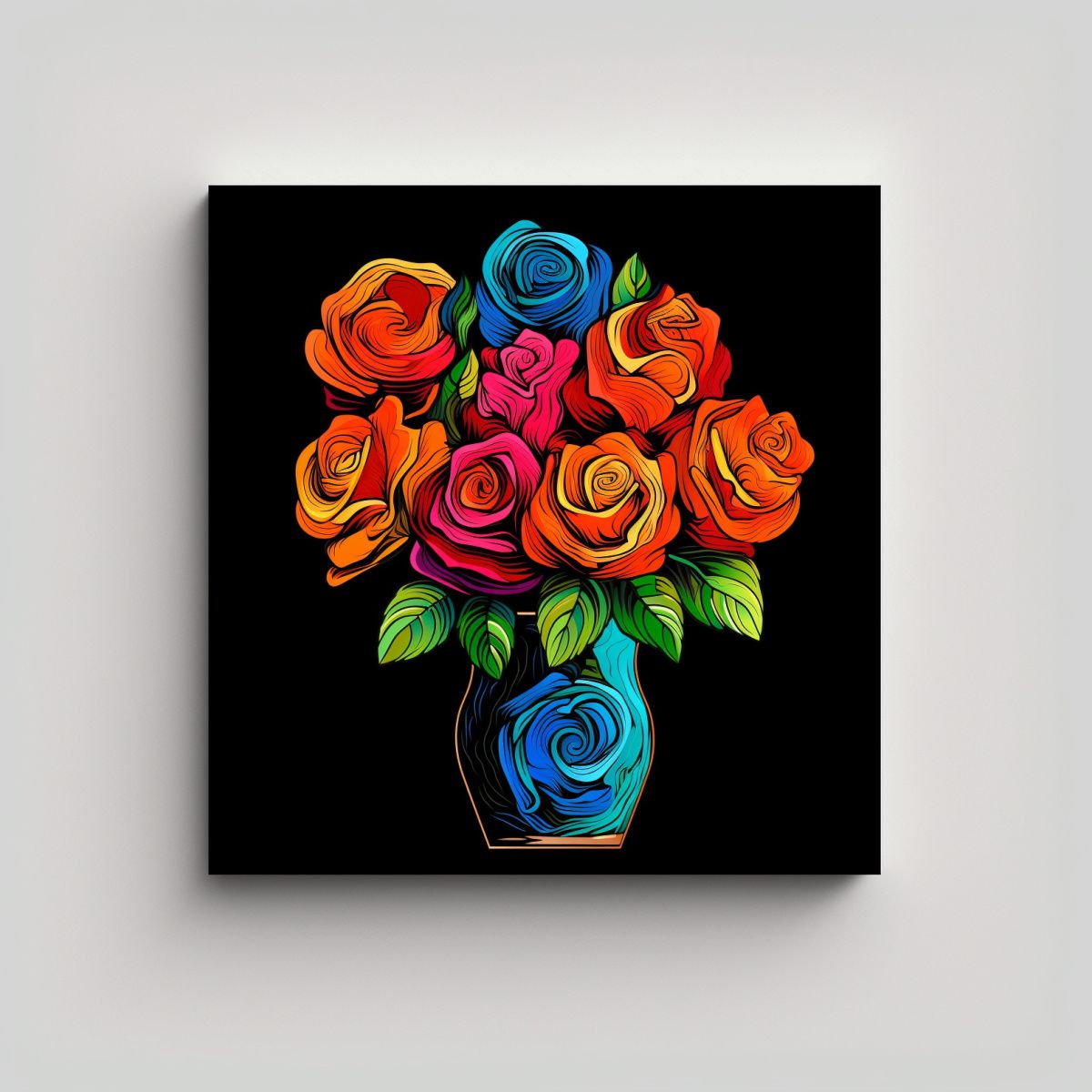 GENERICO - Ilustración Viva De Rosas En Jarrón Fotografía 70x70 Cm