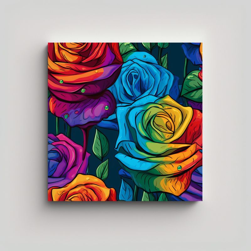 GENERICO - Cuadro Decorativo De Rosa Arcoíris De Tallo 60x60 Cm