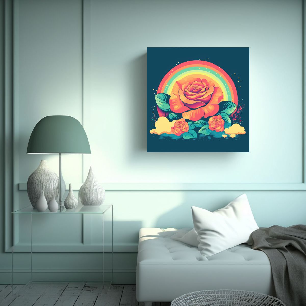 GENERICO - Cuadro Decorativo Lo-Fi Groovy Rainbow Rose En 80x80 Cm