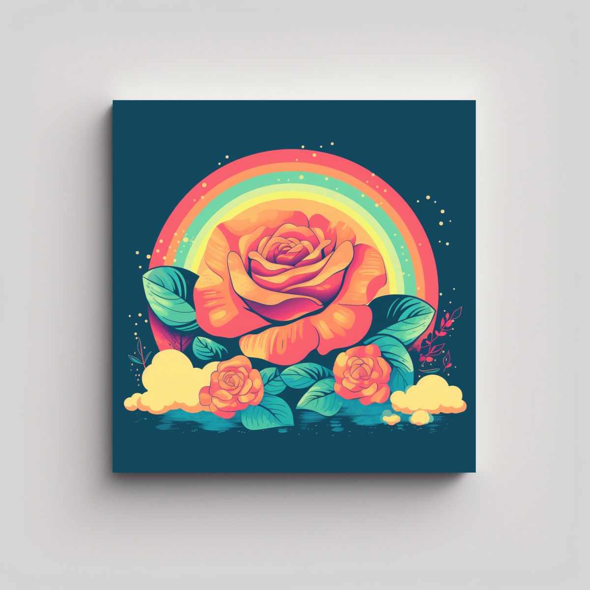 GENERICO - Cuadro Decorativo Lo-Fi Groovy Rainbow Rose En 70x70 Cm