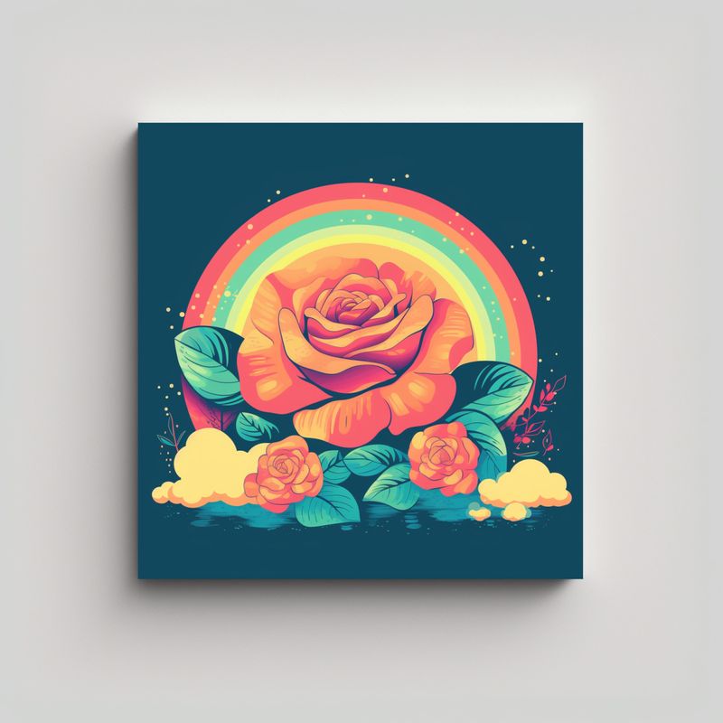 GENERICO - Cuadro Decorativo Lo-Fi Groovy Rainbow Rose En 60x60 Cm