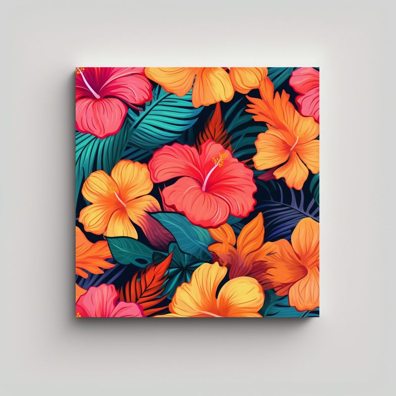 GENERICO - Arte Colorido Acuarela Hibiscus Exótico Tropical 60x60 Cm