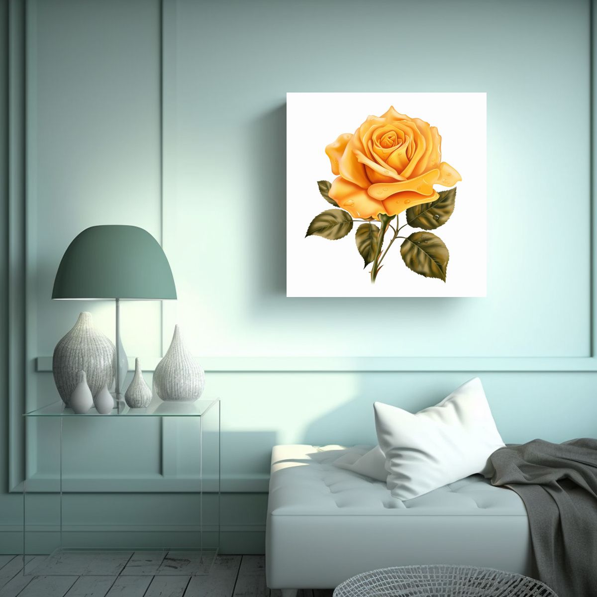 GENERICO - Cuadro Decorativo De Rosa Amarilla En Lienzo - 40x40 Cm