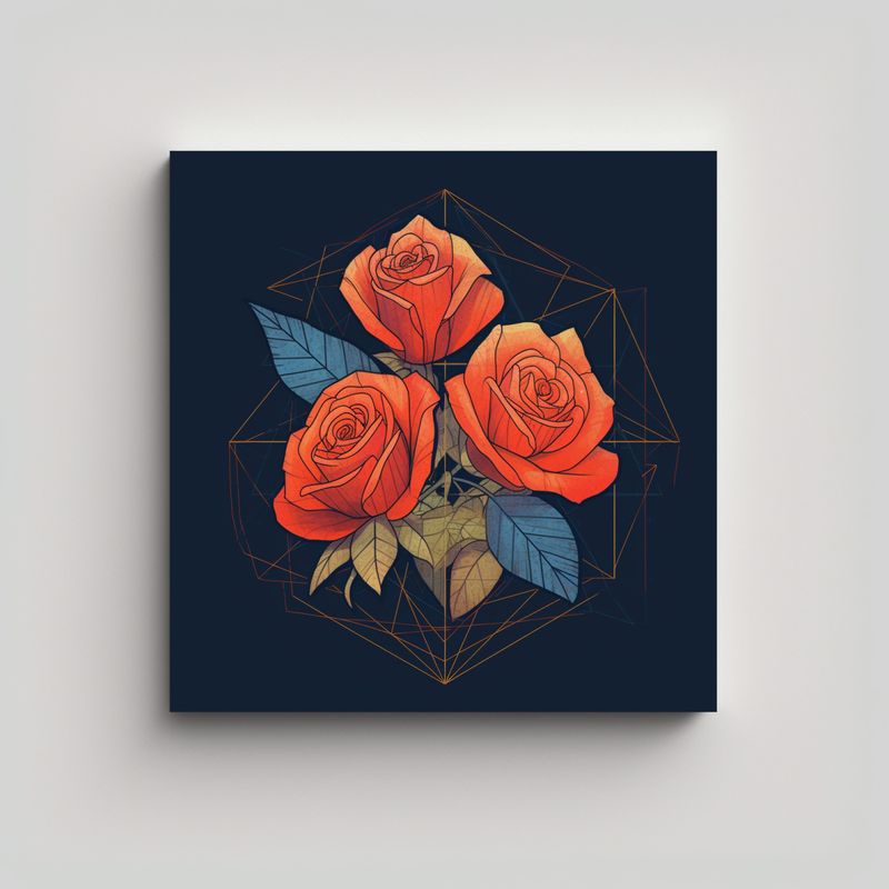 GENERICO - Cuadro Decorativo De Rosas En Líneas Planas Y 40x40 Cm
