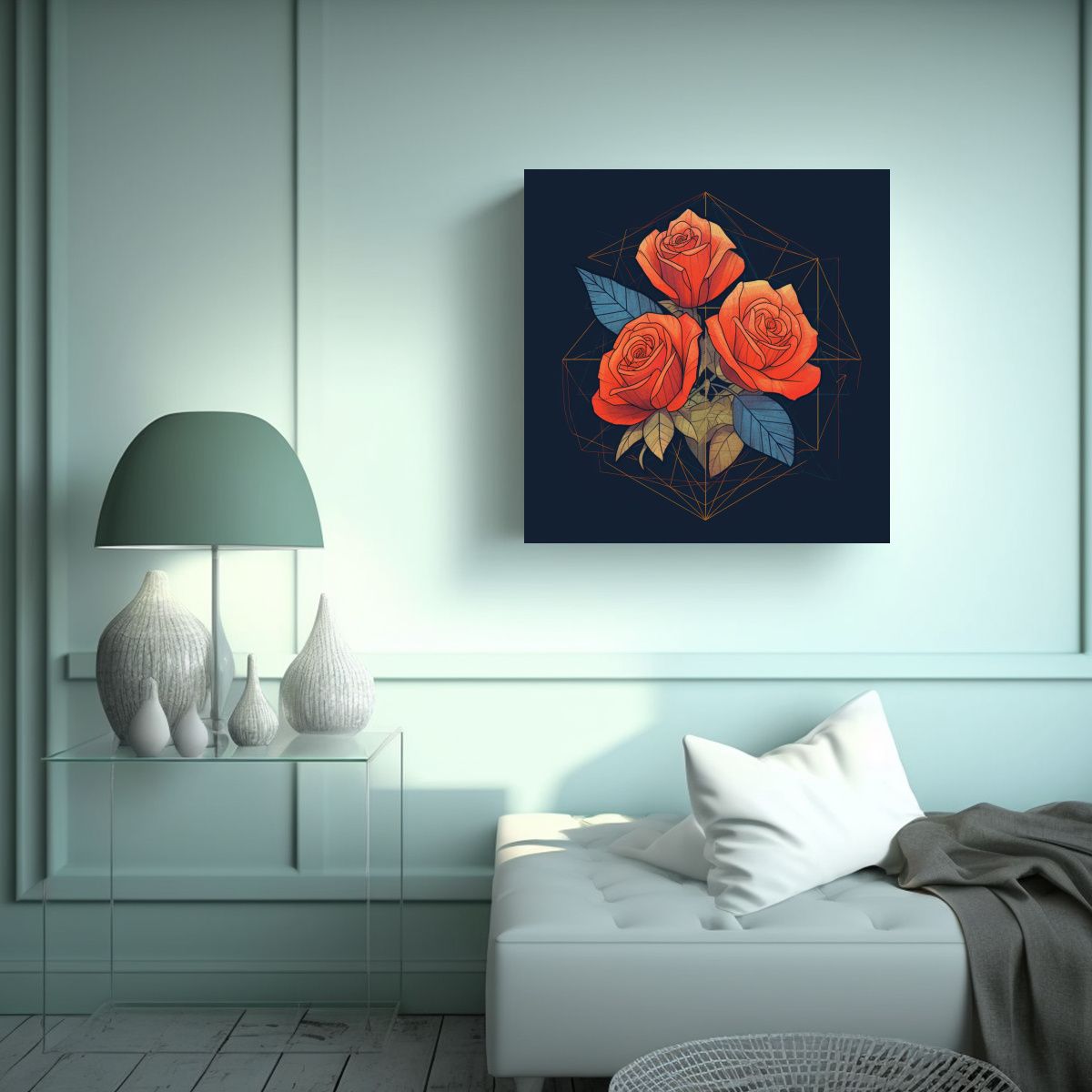 GENERICO - Cuadro Decorativo De Rosas En Líneas Planas Y 60x60 Cm