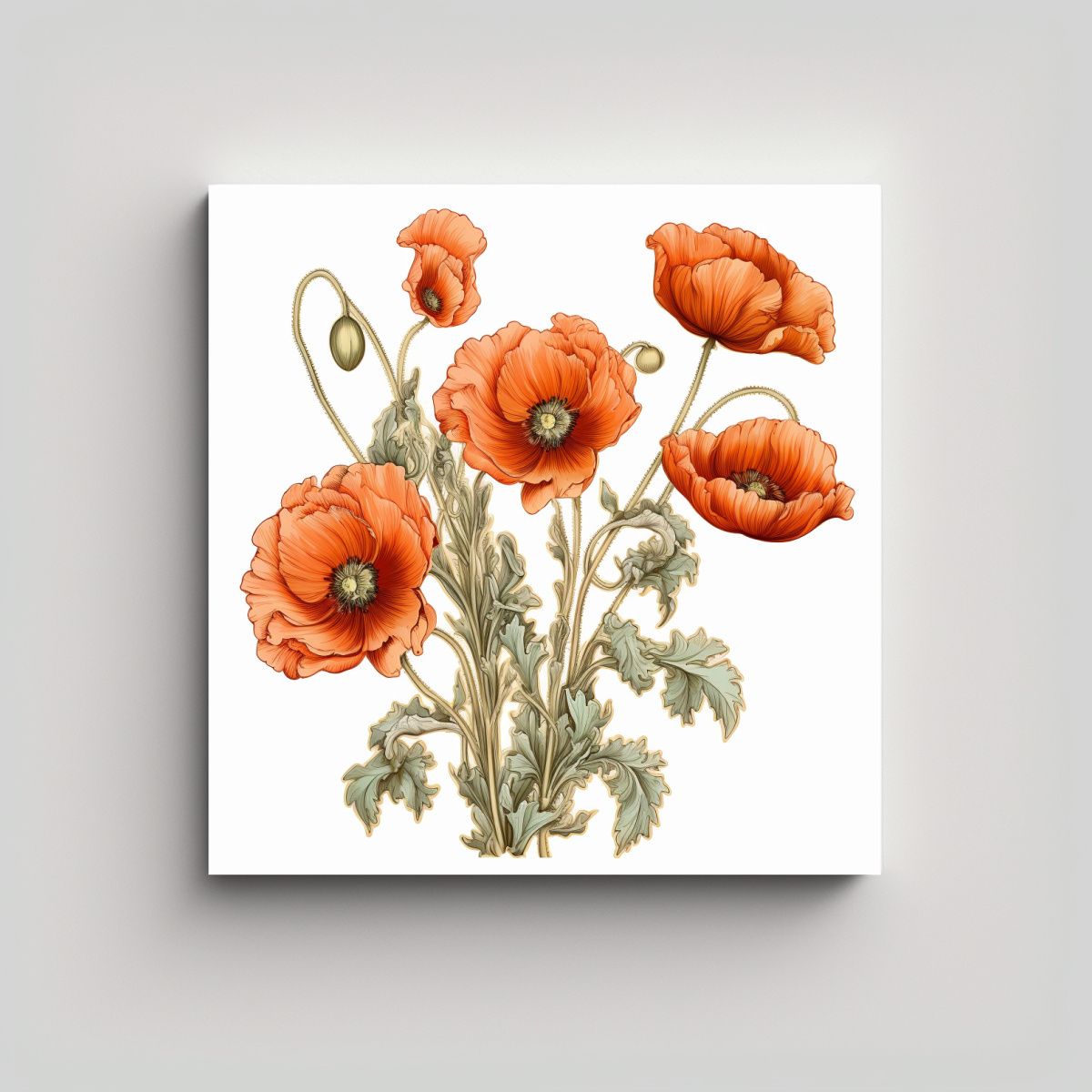 GENERICO - Ilustración Retro De Amapolas: Canva Moderno En 40x40 Cm