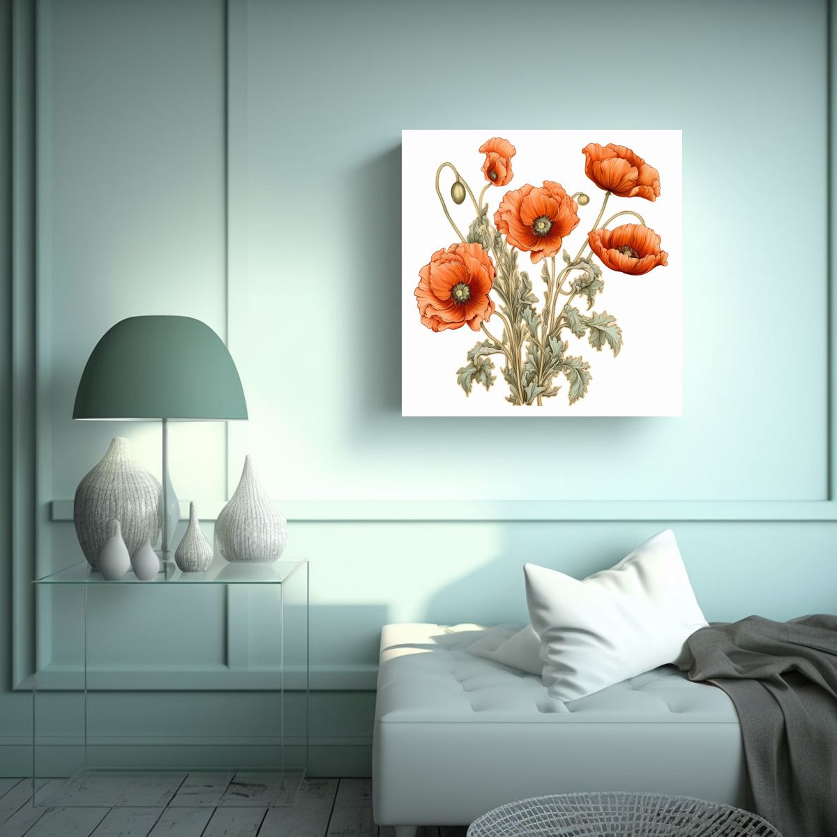 GENERICO - Ilustración Retro De Amapolas: Canva Moderno En 40x40 Cm