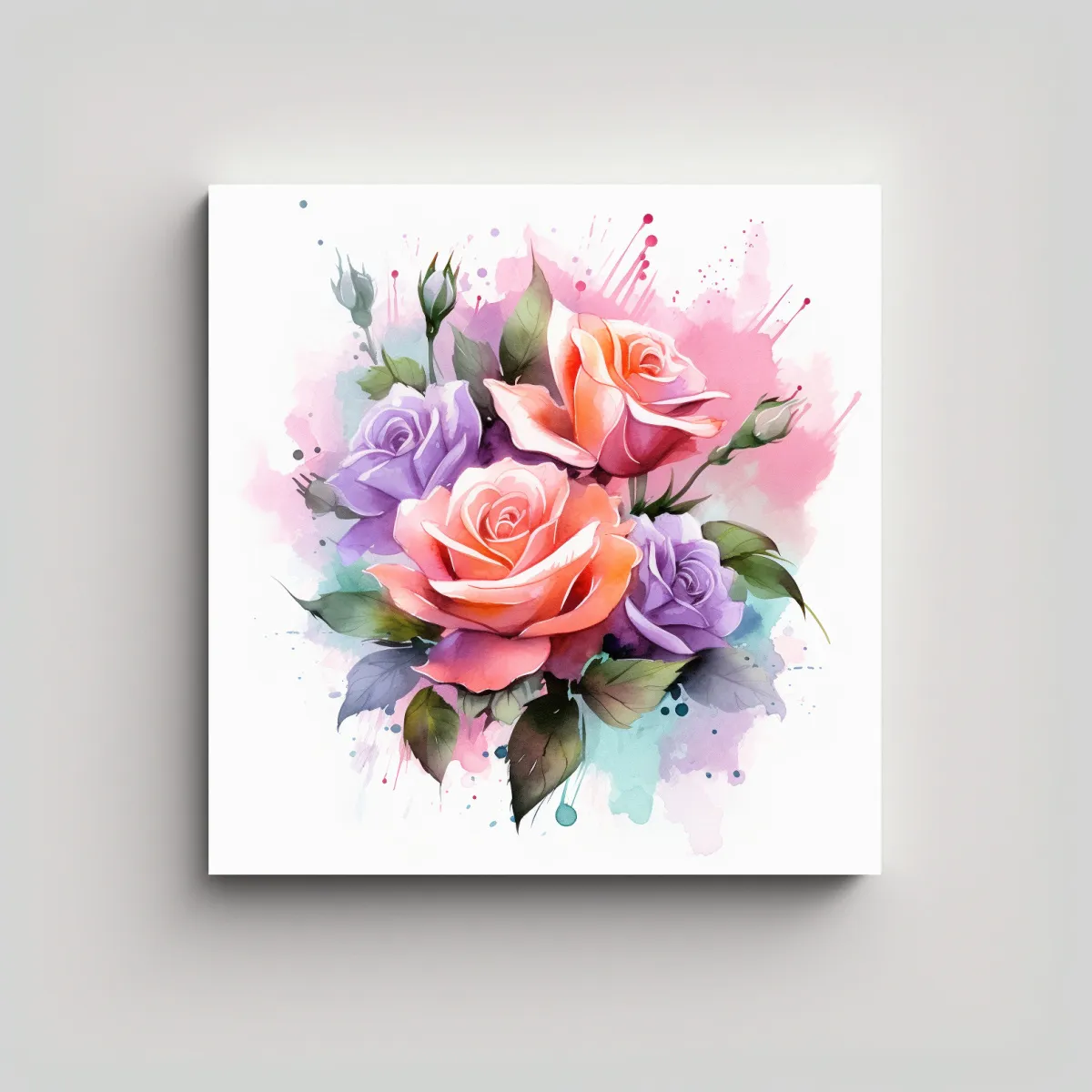 GENERICO - Cuadro Lienzo De Acuarela Floral Rosa En Estilo 90x90 Cm