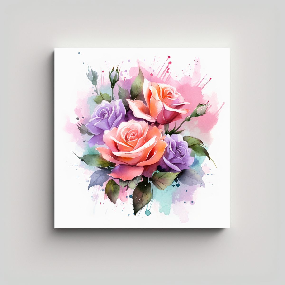 GENERICO - Cuadro Lienzo De Acuarela Floral Rosa En Estilo 90x90 Cm