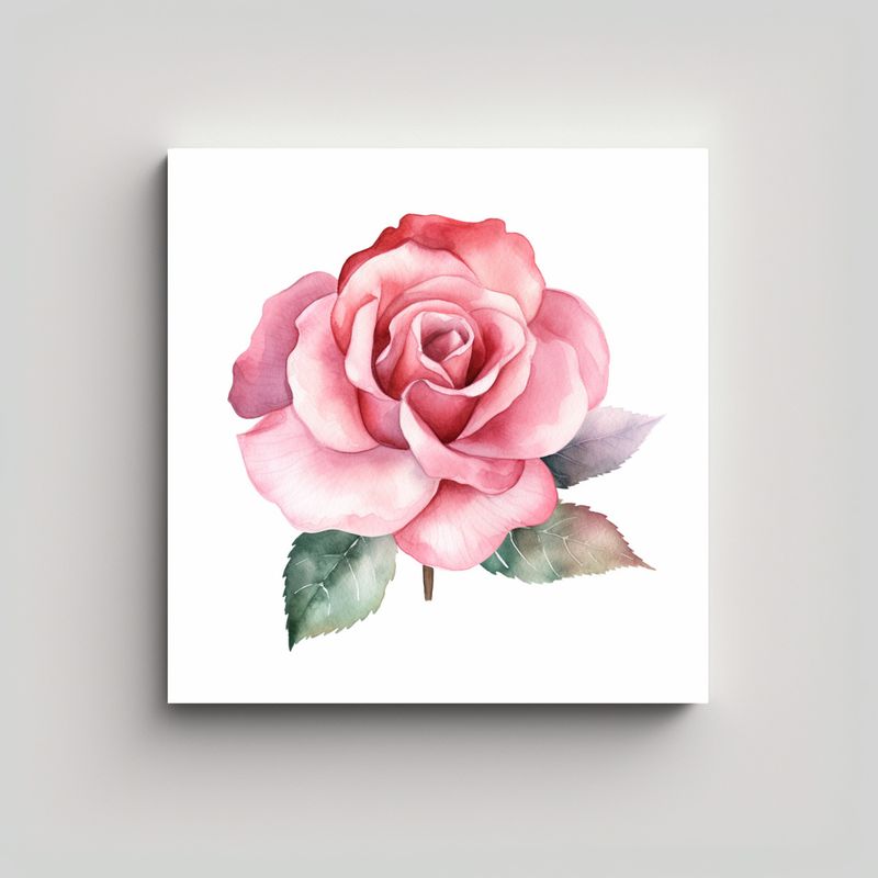 GENERICO - Cuadro Minimalista De Rosa Rosa En Acuarela - 30x30 Cm