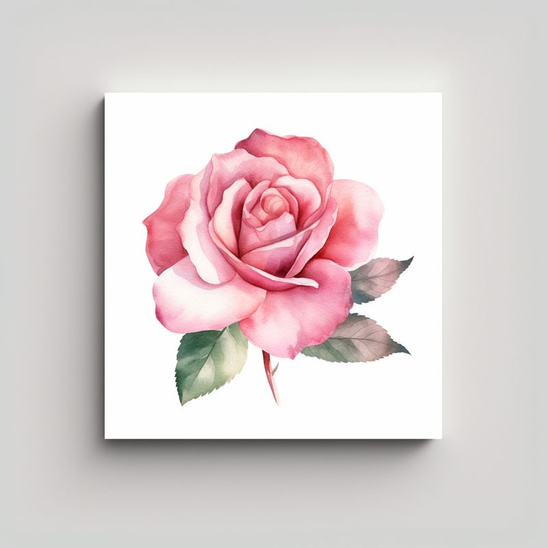 GENERICO - Cuadro Minimalista De Rosa Rosa En Acuarela Con 80x80 Cm