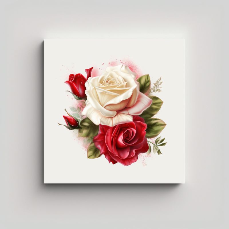 GENERICO - Cuadro Moderno Intensidad Con Rosa Roja Y Blanca 30x30 Cm