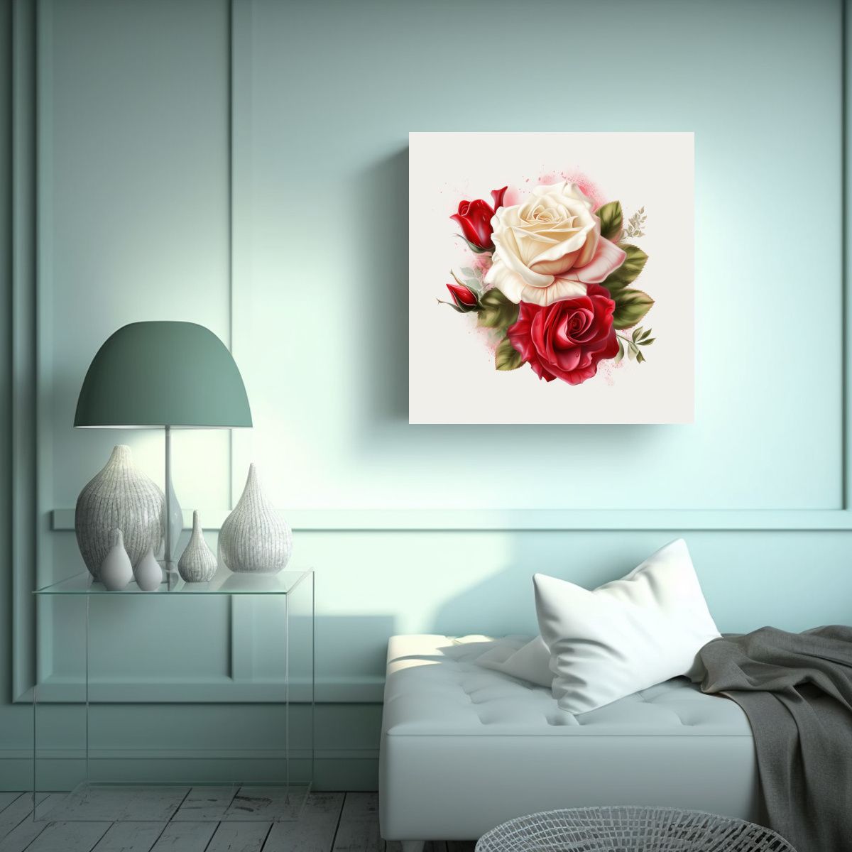 GENERICO - Cuadro Moderno Intensidad Con Rosa Roja Y Blanca 30x30 Cm