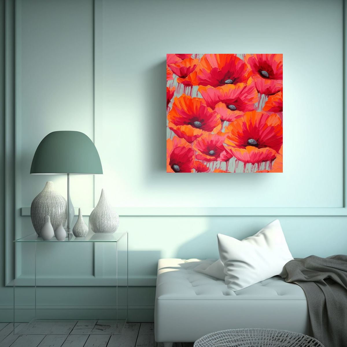 GENERICO - Cuadro Sublimado De Amapolas Detalladas En Óleo 80x80 Cm